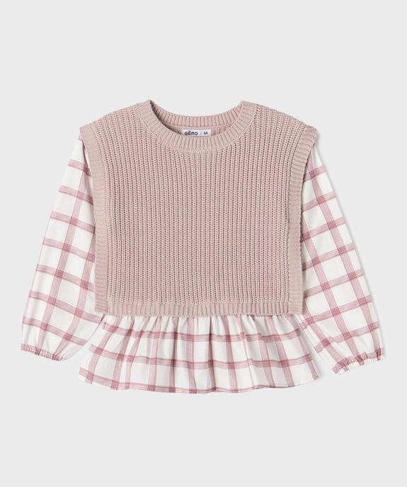 Pull avec manches et volants en coton effet 2 en 1 fille vue2 - GEMO (ENFANT) - GEMO