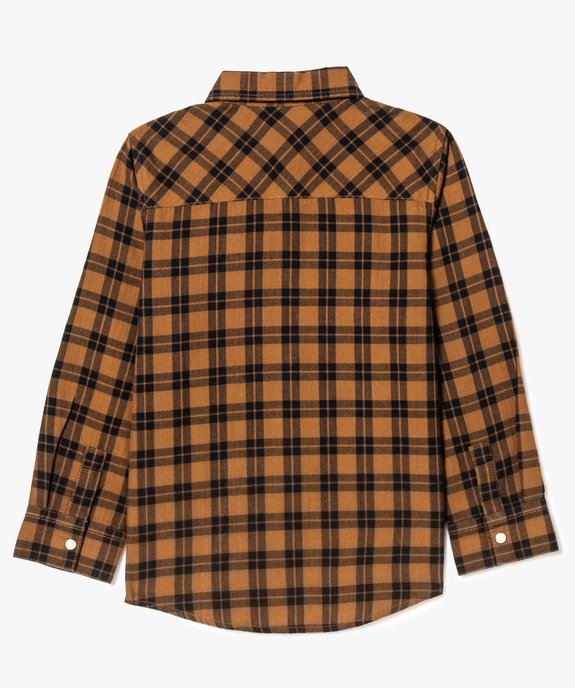 Chemise garçon marron à carreaux et boutons pression fantaisie vue3 - GEMO (ENFANT) - GEMO