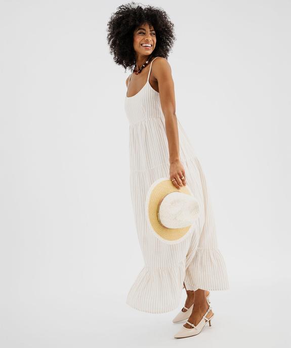 Robe longue à bretelles en gaze de coton rayé femme vue1 - GEMO(FEMME PAP) - GEMO