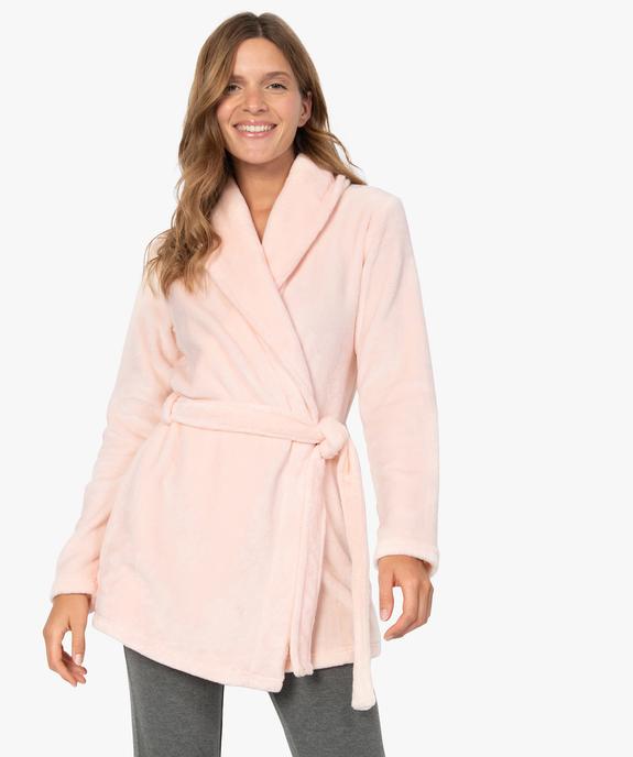 Peignoir femme en matière duveteuse avec ceinture vue5 - GEMO(HOMWR FEM) - GEMO