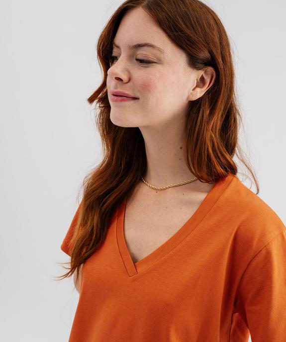 Tee-shirt manches courtes col V uni en coton femme vue2 - GEMO 4G FEMME - GEMO