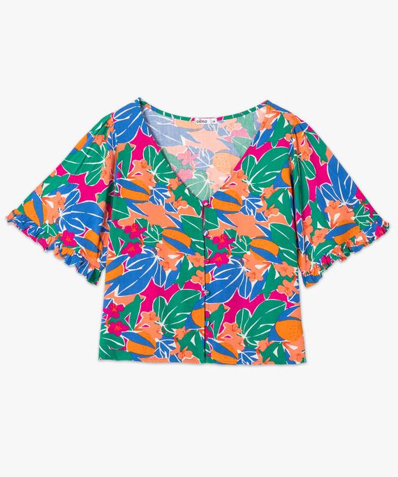 Blouse imprimée à manches courtes coupe courte femme vue4 - GEMO 4G FEMME - GEMO