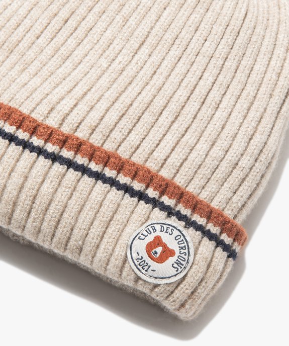 Bonnet bébé garçon en maille côtelée avec doublure polaire vue2 - GEMO(BEBE DEBT) - GEMO