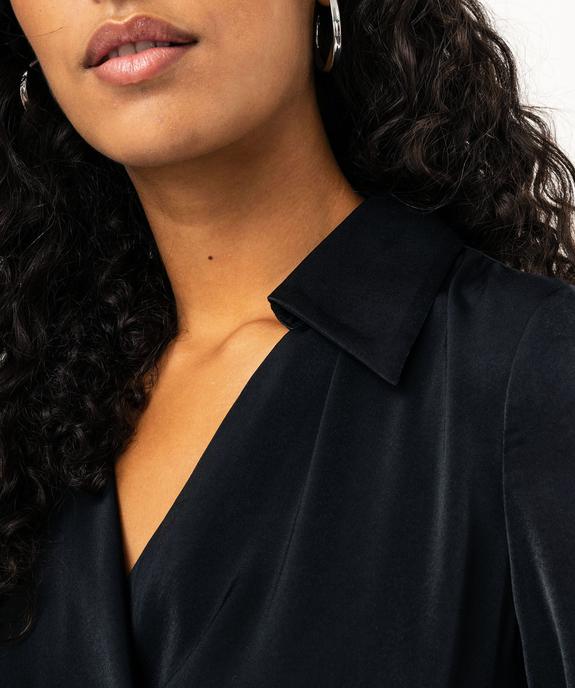 Robe portefeuille courte à manches longues en satin femme vue2 - GEMO(FEMME PAP) - GEMO
