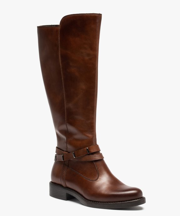  Bottes femme à talon plat dessus cuir uni – Tanéo vue3 - TANEO - GEMO