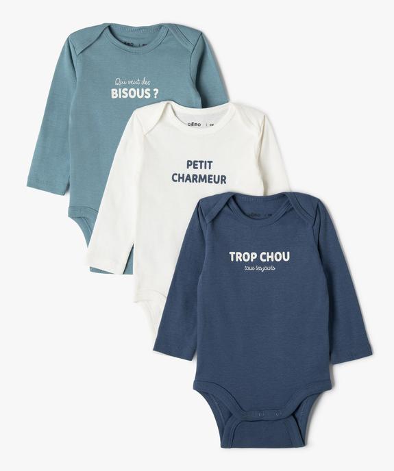 Body manches longues bébé garçon à message col américain (lot de 3) vue1 - GEMO 4G BEBE - GEMO