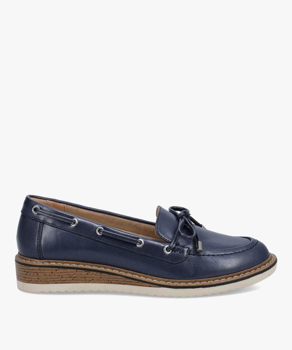 Mocassins femme unis à lacet bateau et petit talon compensé vue1 - GEMO 4G FEMME - GEMO