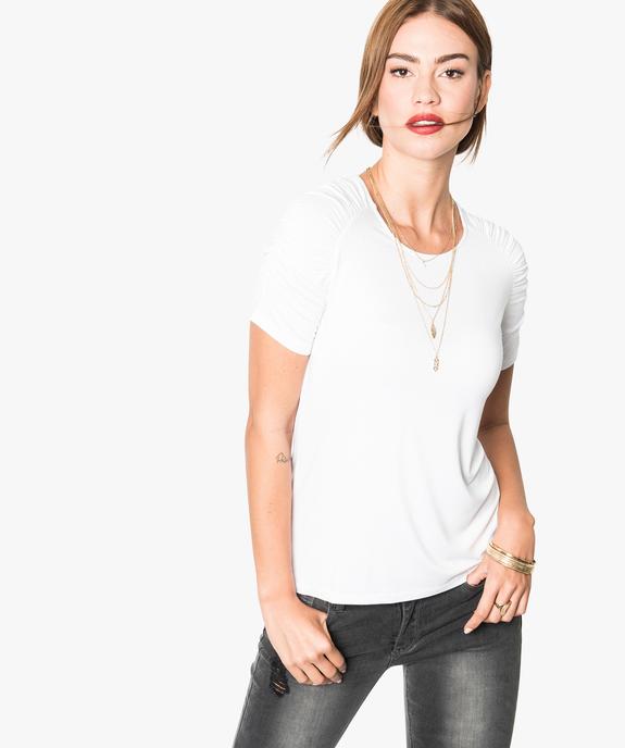 Tee-shirt uni à manches froncées vue1 - GEMO (CASUAL) - GEMO