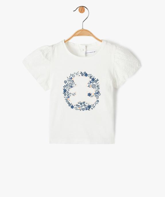 Tee-shirt bébé fille avec manches brodées - LuluCastagnette vue1 - LULUCASTAGNETTE - GEMO
