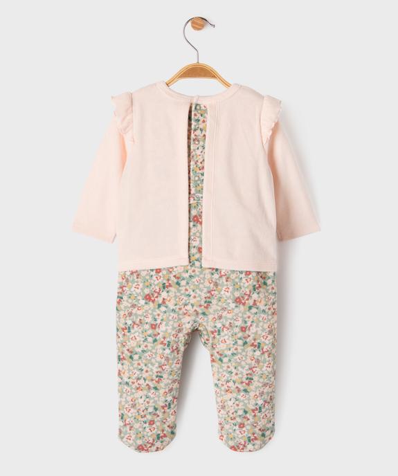 Pyjama dors-bien en velours à motifs fleuris bébé fille vue3 - GEMO 4G BEBE - GEMO