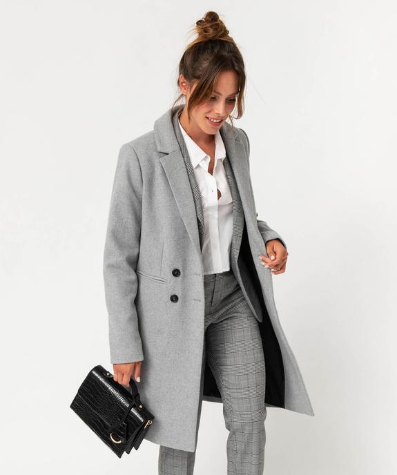 Manteau long droit en laine à double boutonnage femme vue2 - GEMO(FEMME PAP) - GEMO
