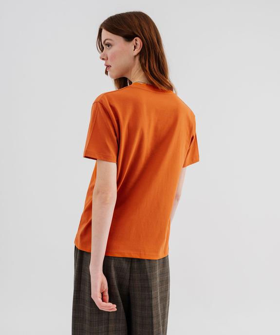 Tee-shirt manches courtes col V uni en coton femme vue3 - GEMO 4G FEMME - GEMO