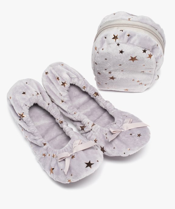 Chaussons femme ballerines en velours + pochette de voyage vue1 - GEMO(HOMWR FEM) - GEMO