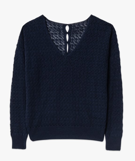 Pull col V en maille fine ajourée femme vue4 - GEMO(FEMME PAP) - GEMO