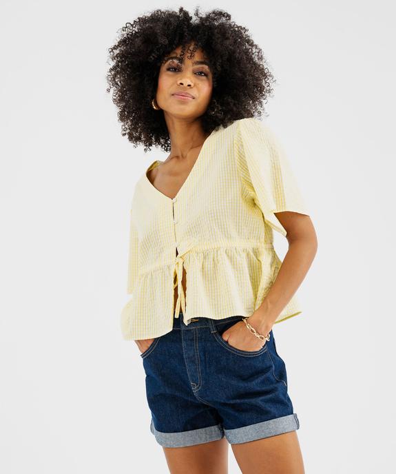 Blouse manches courtes en seersucker à basque femme vue1 - GEMO(FEMME PAP) - GEMO