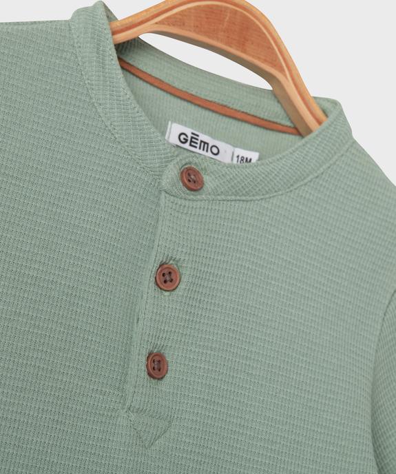 Tee-shirt manches courtes à col tunisien en maille nid d'abeille bébé garçon vue2 - GEMO(BEBE DEBT) - GEMO