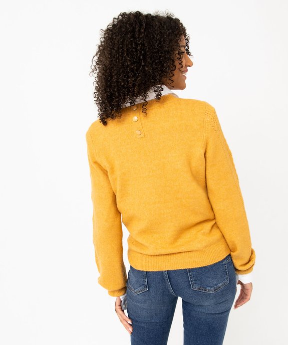 Pull en maille ajourée avec boutons décoratifs femme vue3 - GEMO 4G FEMME - GEMO