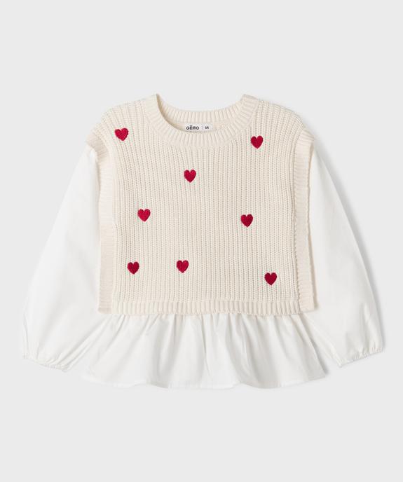 Pull avec manches et volants en coton effet 2 en 1 fille vue1 - GEMO (ENFANT) - GEMO