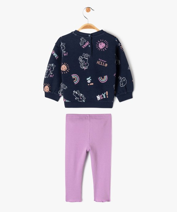 Ensemble 2 pièces bicolore bébé fille : sweat + legging côtelé vue4 - GEMO(BEBE DEBT) - GEMO