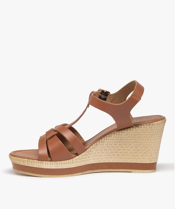 Sandales femme compensées dessus cuir uni - Tanéo vue3 - TANEO - GEMO