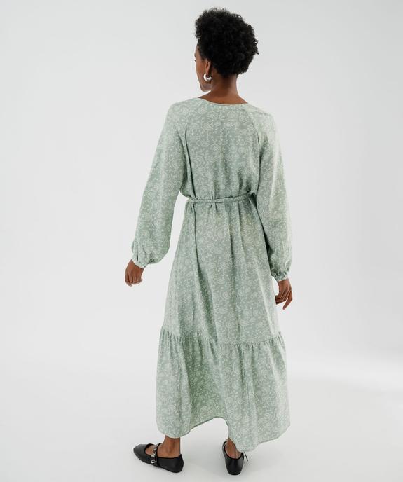 Robe chemise longue à manches longues en viscose fleurie femme vue4 - GEMO 4G FEMME - GEMO