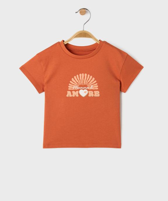 Tee-shirt manches courtes avec inscription pailletée bébé fille vue1 - GEMO(BEBE DEBT) - GEMO