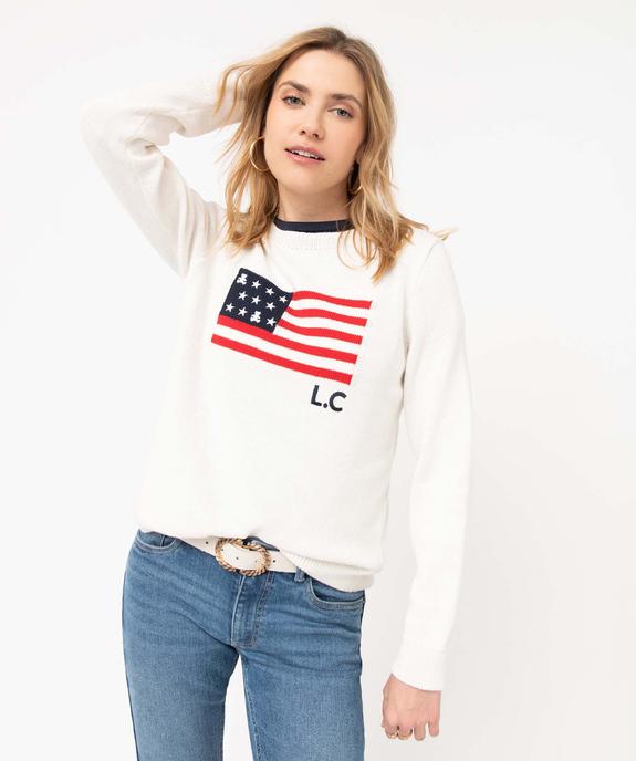 Pull femme imprimé drapeau américain - LuluCastagnette vue2 - LULUCASTAGNETTE - GEMO