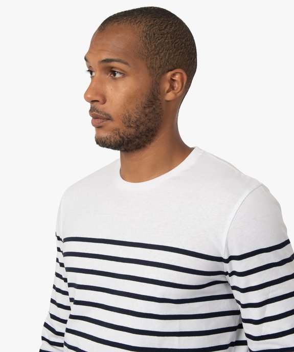Tee-shirt homme rayé à manches longues et col rond vue2 - GEMO (HOMME) - GEMO