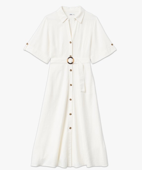 Robe chemise longue à manches courtes en lin et viscose femme vue4 - GEMO 4G FEMME - GEMO