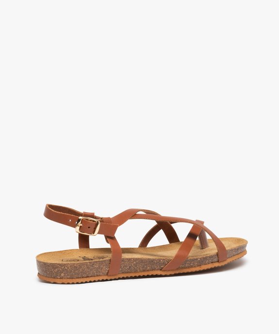 Sandales femme unies à talon plat et fines brides en cuir vue4 - GEMO (CASUAL) - GEMO