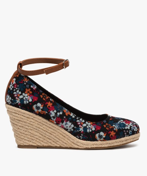 Escarpins femme en toile à talon compensé en corde Dessus imprimé mille fleurs vue1 - GEMO(URBAIN) - GEMO