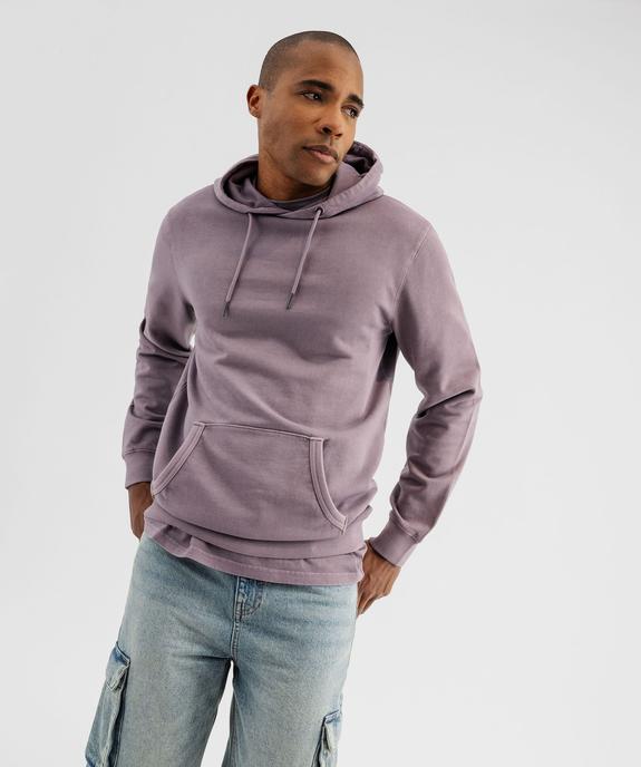 Sweat à capuche coloris délavé intérieur bouclette homme vue1 - GEMO (HOMME) - GEMO