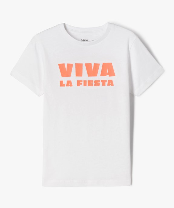Tee-shirt manches courtes en coton avec inscription fluo garçon vue1 - GEMO (ENFANT) - GEMO