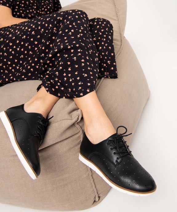 Derbies femme à talon plat et dessus perforé vue1 - GEMO (CASUAL) - GEMO