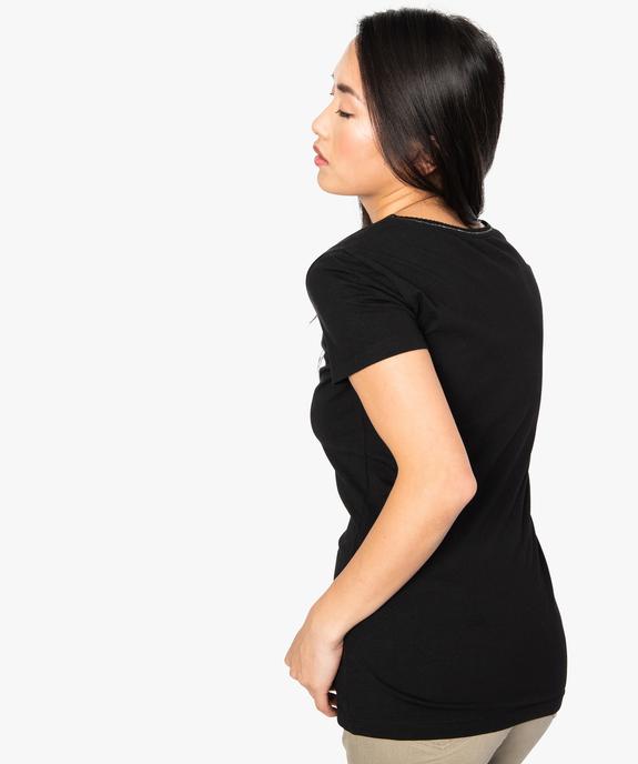 Tee-shirt femme stretch col V finition dentelée surpiquée vue3 - GEMO (MAILLE) - GEMO