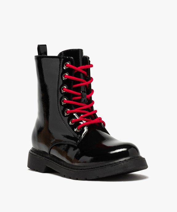 Boots femme rangers à semelle crantée et dessus fantaisie Dessus uni et vernis vue3 - GEMO (CASUAL) - GEMO