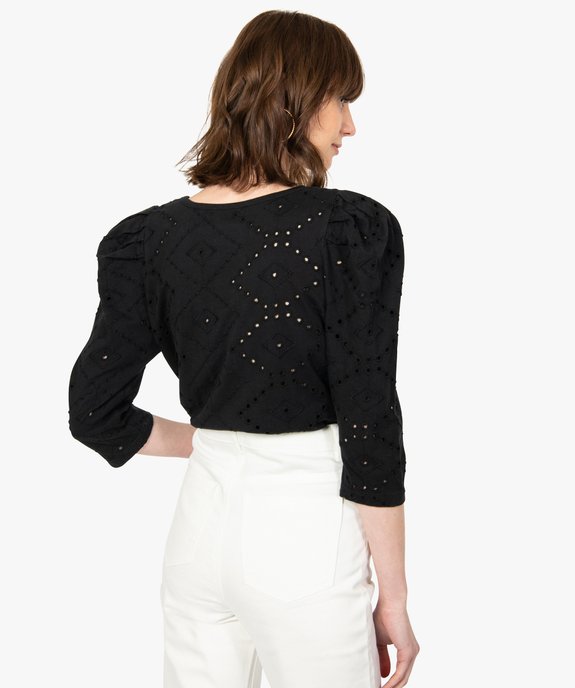 Tee-shirt femme en broderie anglaise avec manches bouffantes vue3 - GEMO(FEMME PAP) - GEMO