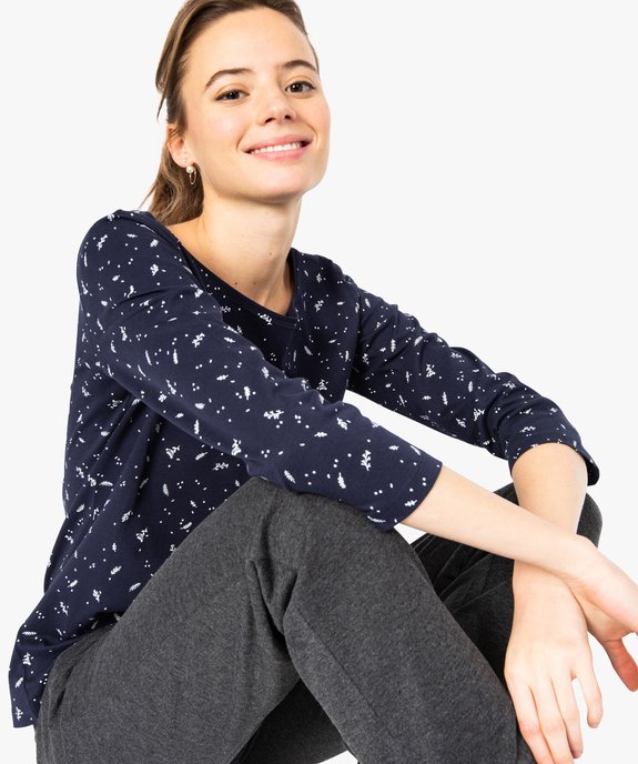 Tee-shirt femme en coton bio imprimé à manches longues vue1 - GEMO 4G FEMME - GEMO