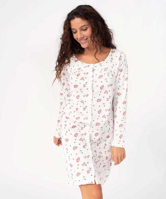 Chemise de nuit femme à manches longues boutonnée sur l’avant vue2 - GEMO(HOMWR FEM) - GEMO