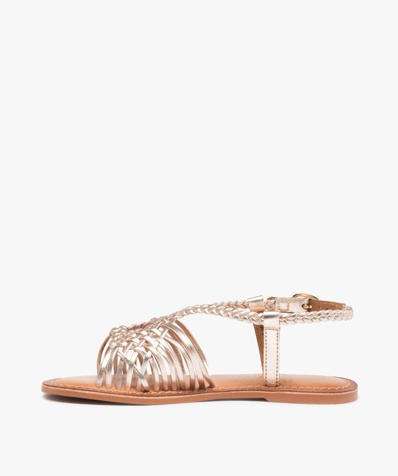 Sandales fille à fines brides tressées en cuir métallisé vue3 - GEMO (ENFANT) - GEMO