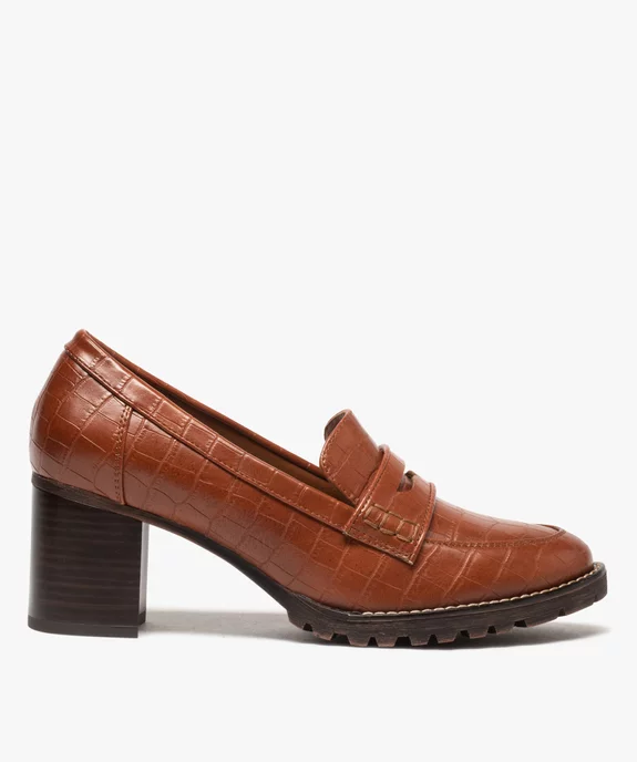 Mocassins femme à talon carré imitation croco vue1 - GEMO(URBAIN) - GEMO