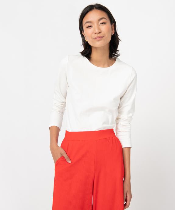 Tee-shirt femme à manches longues en coton extensible vue2 - GEMO(FEMME PAP) - GEMO