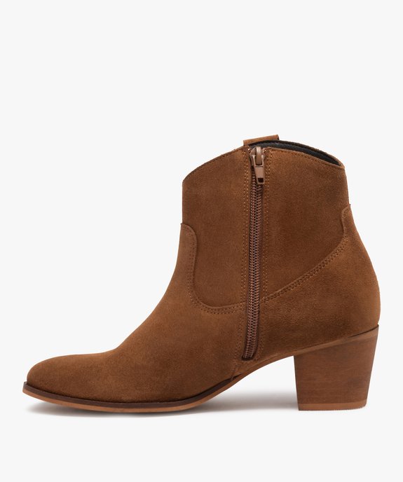 Boots femme à talon dessus cuir uni style western vue3 - GEMO(URBAIN) - GEMO