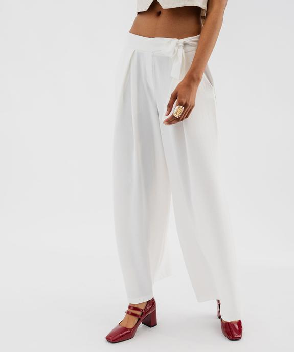 Pantalon large et fluide à taille élastiquée et liens à nouer femme vue2 - GEMO 4G FEMME - GEMO