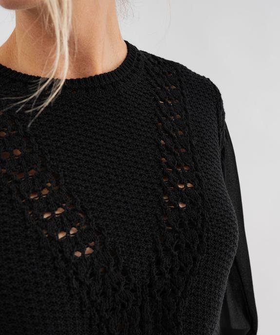 Pull en maille ajourée avec manches en voile femme vue4 - GEMO 4G FEMME - GEMO