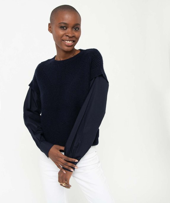 Pull femme avec manches de chemise intégrées vue2 - GEMO(FEMME PAP) - GEMO