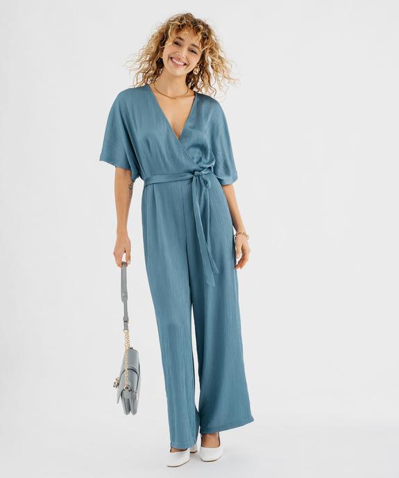 Combi-pantalon manches courtes en satin plissé femme vue1 - GEMO(FEMME PAP) - GEMO