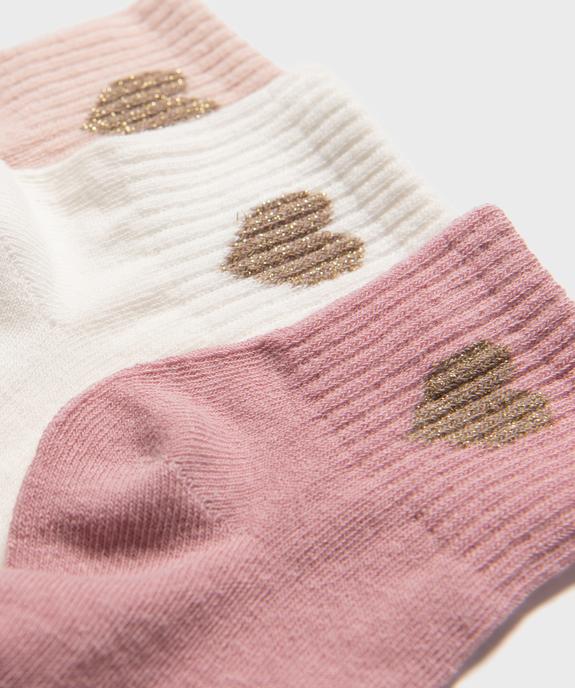 Socquettes avec coeurs pailletés fille (lot de 3) vue2 - GEMO (ENFANT) - GEMO