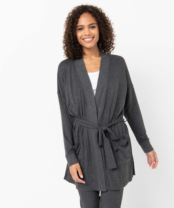 Veste d'intérieur femme en maille duveteuse avec ceinture à nouer vue1 - GEMO(HOMWR FEM) - GEMO