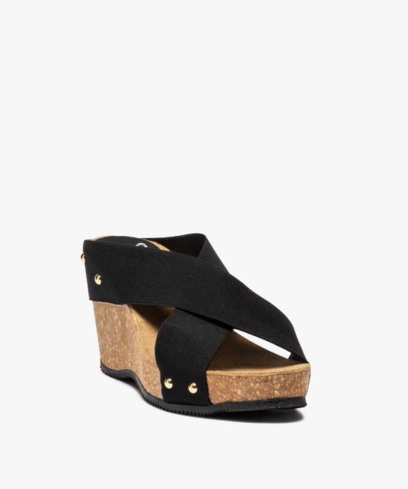 Mules femme à talon compensé et larges brides élastiques vue2 - GEMO(URBAIN) - GEMO